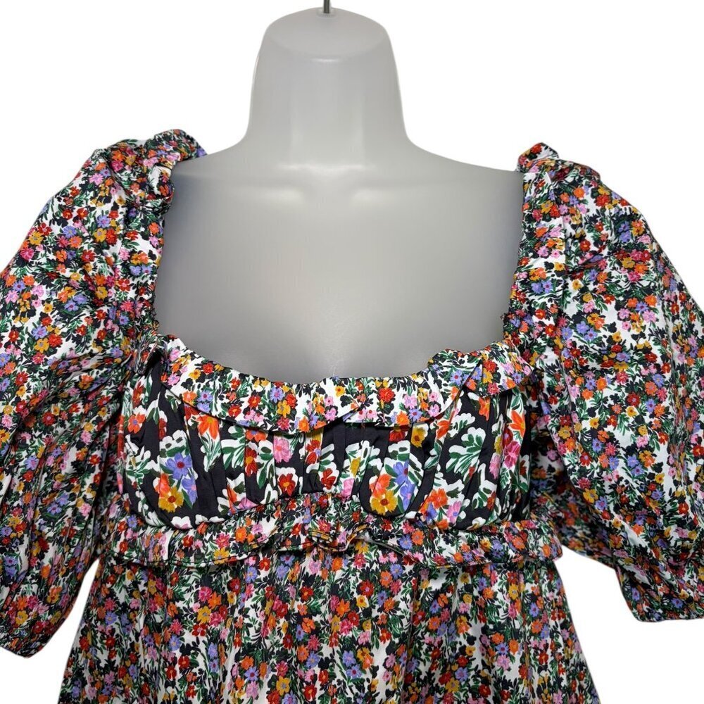 For Love & Lemons Floral Babydoll Mini Dress Cutout Puff Sleeve Medium - Picture 5 of 5